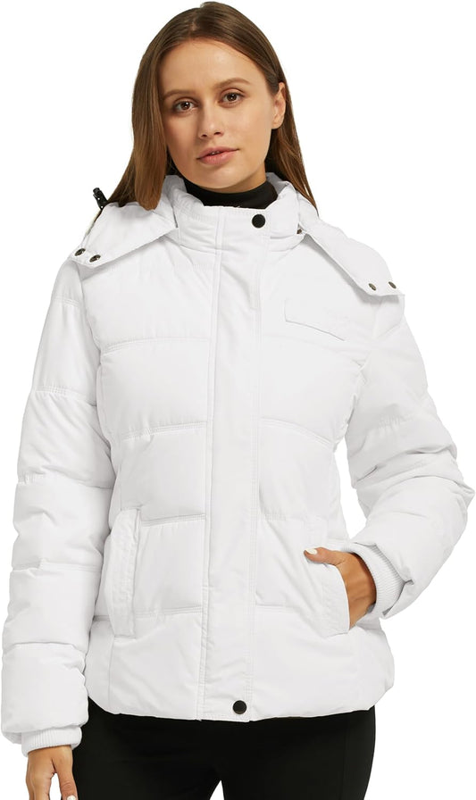 Women'S Hooded Warm Winter Coat Quilted Thicken Puffer Jacket with Removable Hood