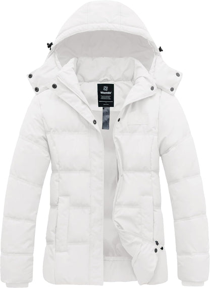 Women'S Hooded Warm Winter Coat Quilted Thicken Puffer Jacket with Removable Hood