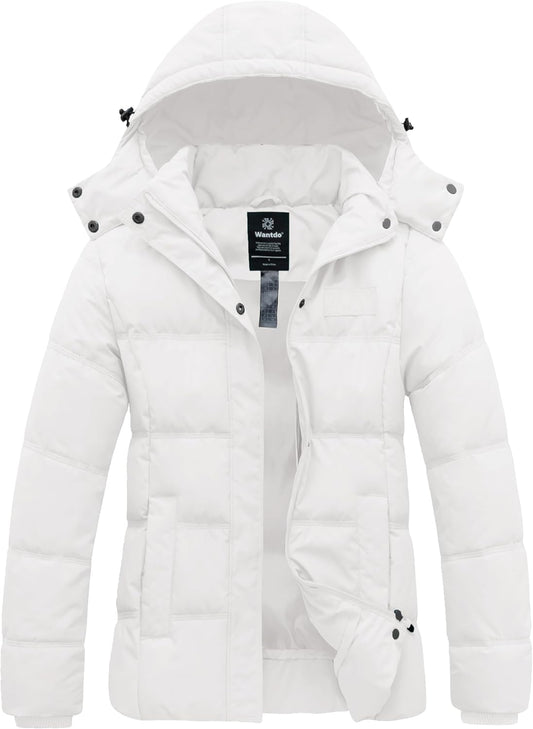 Women'S Hooded Warm Winter Coat Quilted Thicken Puffer Jacket with Removable Hood