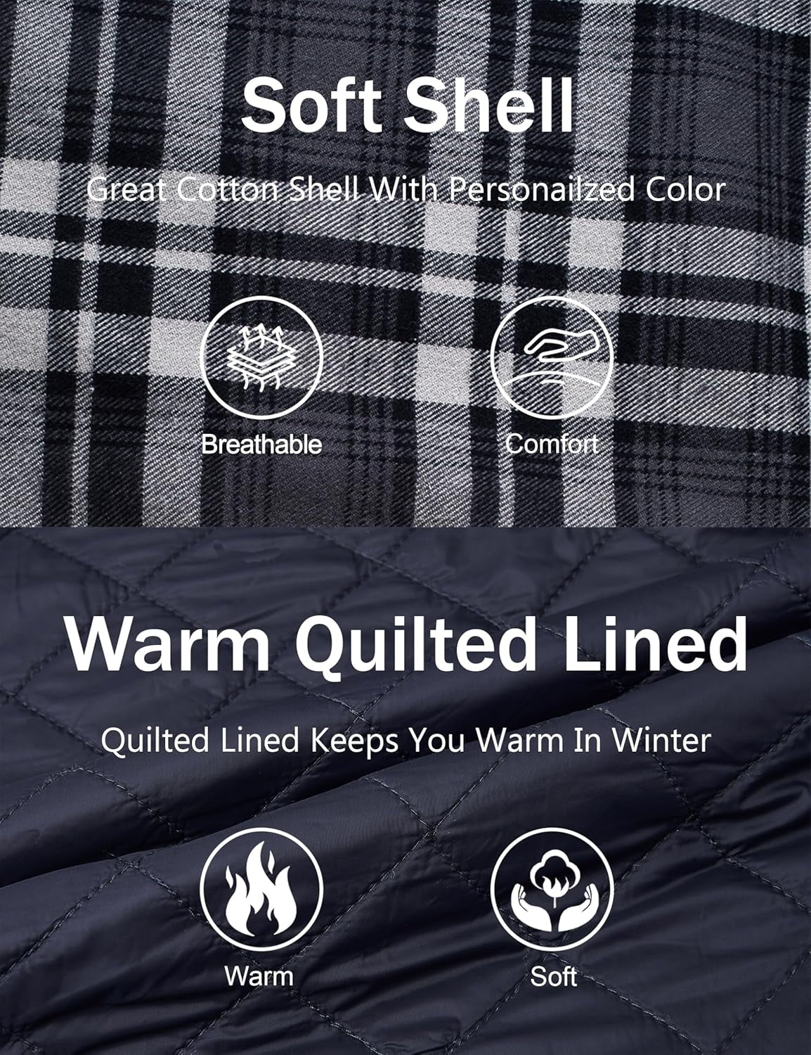 Men'S Quilted Lined Flannel Hoodie Jacket Cotton Button down Shirt Jacket Long Sleeve Plaid Shirt Shacket