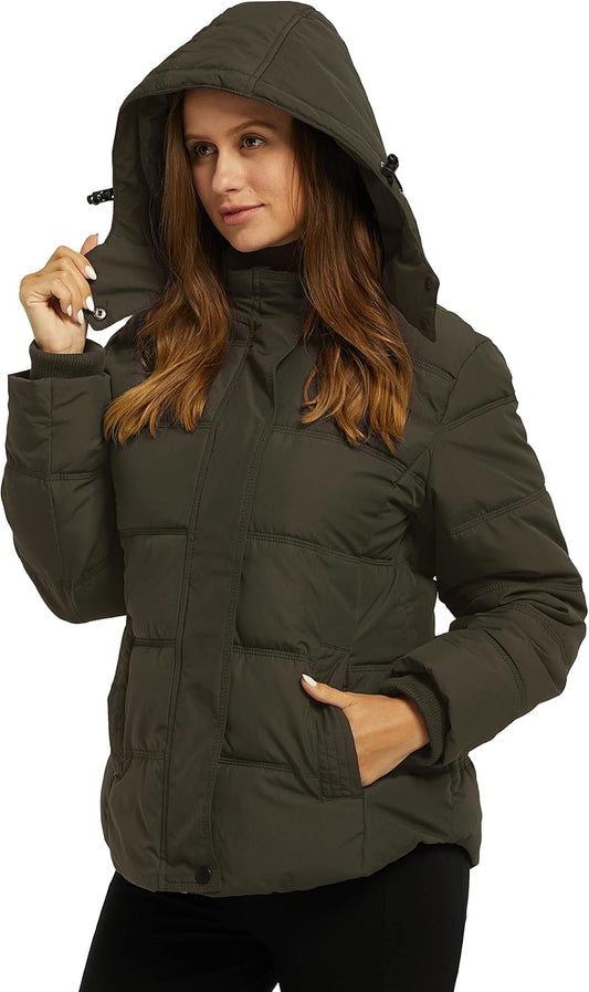 Women'S Hooded Warm Winter Coat Quilted Thicken Puffer Jacket with Removable Hood