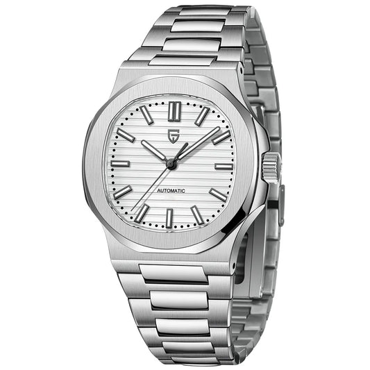 Men's Stainless Steel Automatic Mechanical Waterproof Barrel-shaped Wristwatch