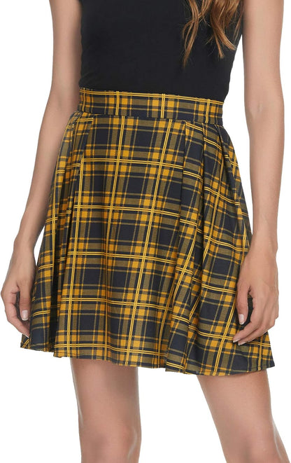 Women'S Plaid Pleated Mini Skater Skirt High Waisted School Skirt