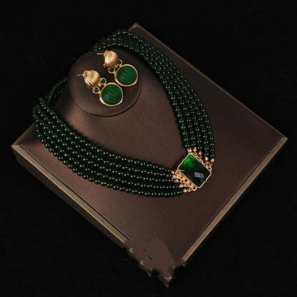 Medieval Exaggerated Green Crystal Glass Multi-layer Stacking Set