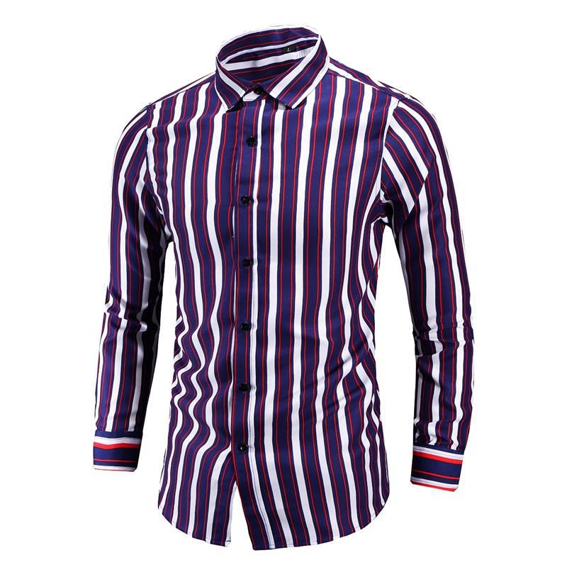 New Mens Striped Long-sleeve Shirt Korean-style For Young Men