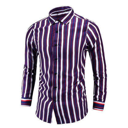 New Mens Striped Long-sleeve Shirt Korean-style For Young Men