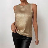 Womens Casual Sleeveless Solid-color Crew-neck Top