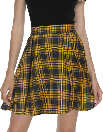 Women'S Plaid Pleated Mini Skater Skirt High Waisted School Skirt