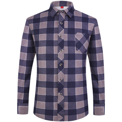 Men's Business Commute Plaid Long-Sleeve Shirt