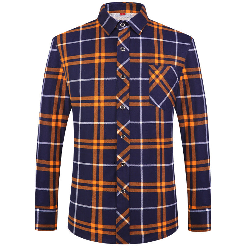Men's Business Commute Plaid Long-Sleeve Shirt