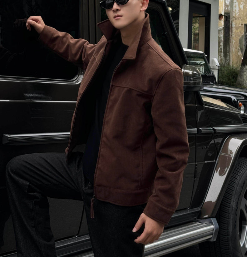 Retro Millennial Coffee-Colored Suede Jacket