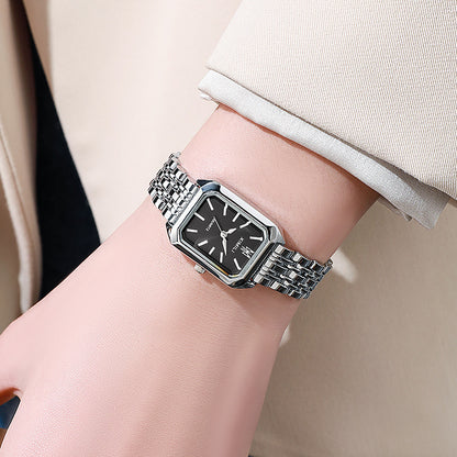 Sleek Versatile Square Womens Quartz Watch With A Stainless Steel Band