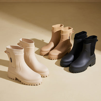 Women's Elastic-waist Rain Boots Mid- To Low-cut