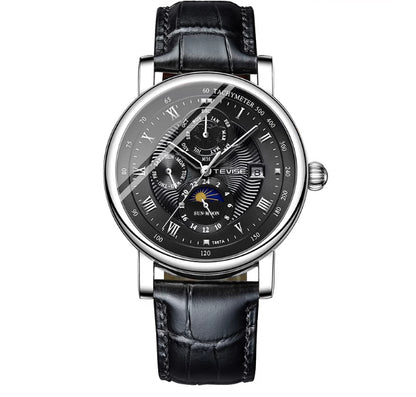Men's Mechanical With Tourbillon High-End Moon Phase And Starry Sky Design Water-Resistant Watch