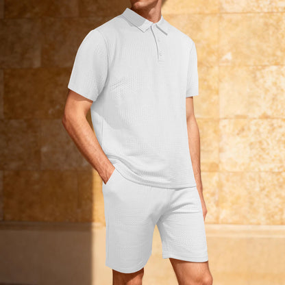 Jacquard Solid-color Loose-fitting Mens Casual Sportswear Set