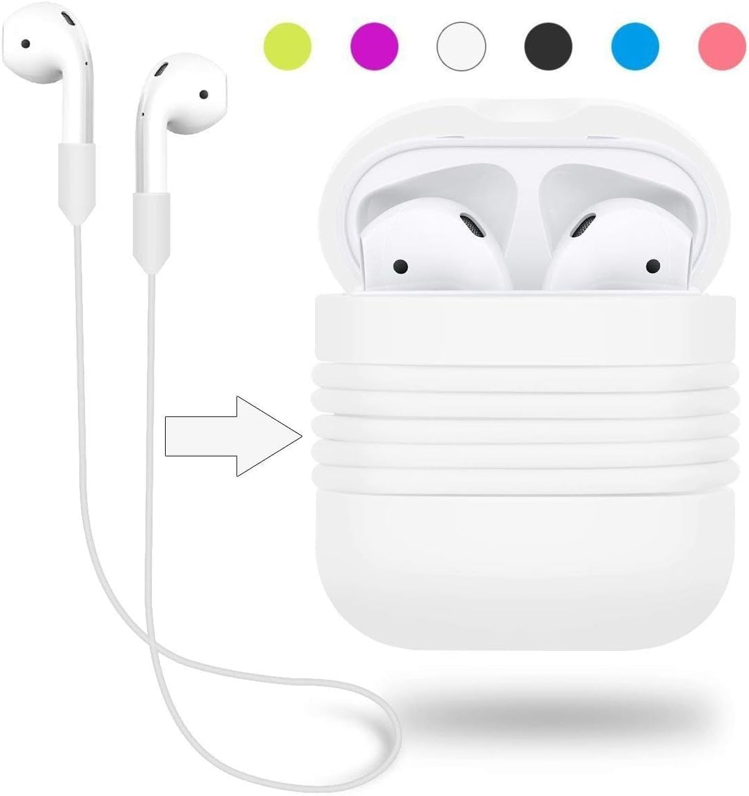 Shockproof Silicone Protective Air Pods Case Cover with Earphone Sports Anti-Lost Strap [White] IPOD-SLC-02-WH /
