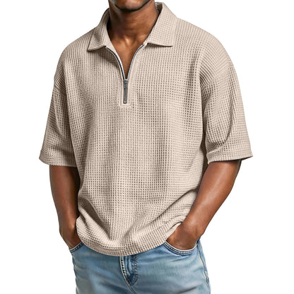 Men's Waffle-Weave Short-Sleeve Lapel Polo Shirt T-Shirt