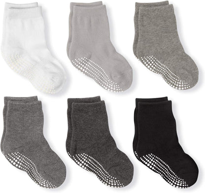 Non Slip Grip Ankle Boys and Girls Athletic Crew Socks for Babies Toddlers and Kids