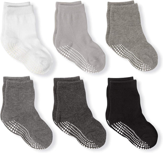 Non Slip Grip Ankle Boys and Girls Athletic Crew Socks for Babies Toddlers and Kids
