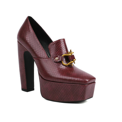 Women's Snake-print Block-heel Shoes With A Square Toe And Chunky Heel
