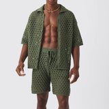 Men's Sporty Casual Set Knitted Shirt And Shorts