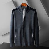 Mens Warm Knitted Cardigan With A Patchwork Stand-Up Collar Design Coat