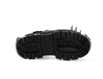 Women's Black Thick-soled Buckle-up Motorcycle Boots