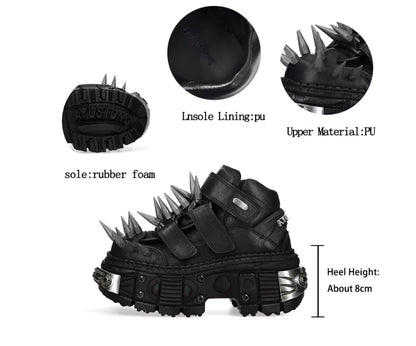 Women's Black Thick-soled Buckle-up Motorcycle Boots