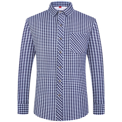Men's Business Commute Plaid Long-Sleeve Shirt