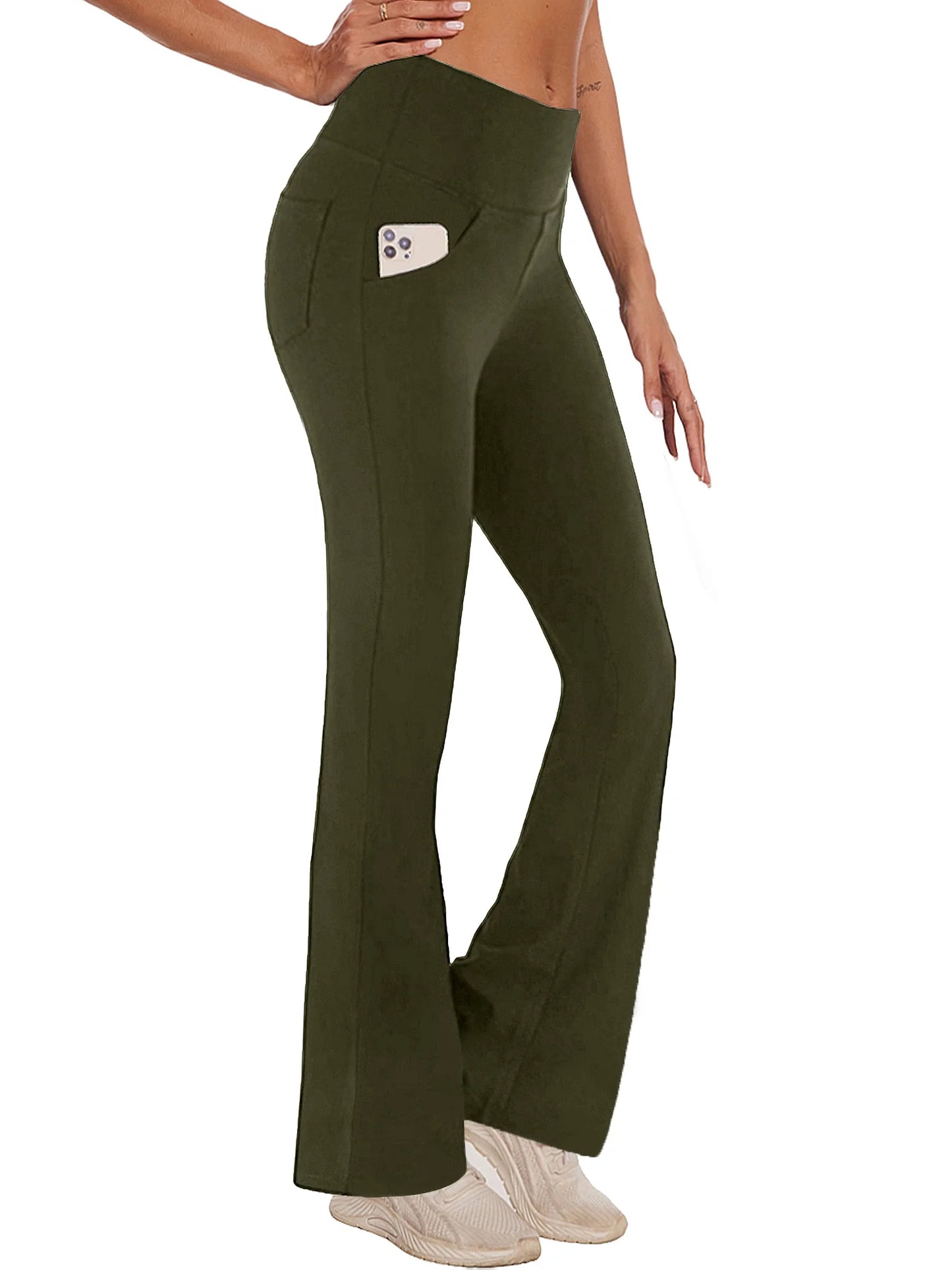Womens Bootcut Yoga Pants with Pockets Flare Workout Legging High Waist Lightweight Bottoms Activewear Green 2XL