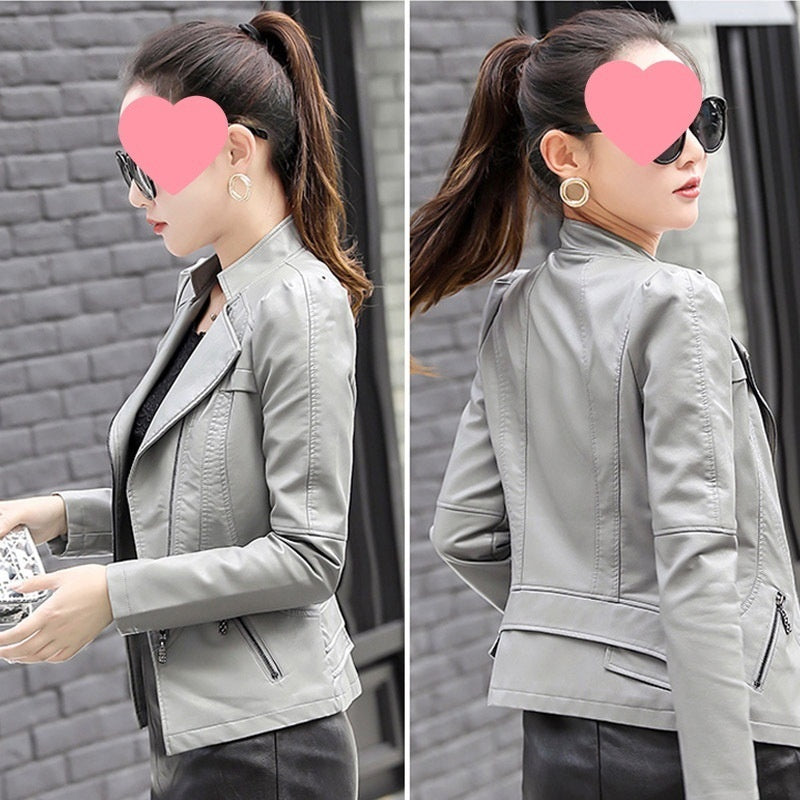 New Korean-style Slim-fit Plus-size Womens Biker Short Jacket