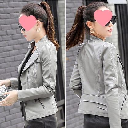 New Korean-style Slim-fit Plus-size Womens Biker Short Jacket