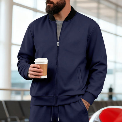 Men's Stand-Up Collar Sporty-Casual Zip-Up Long-Sleeve Jacket