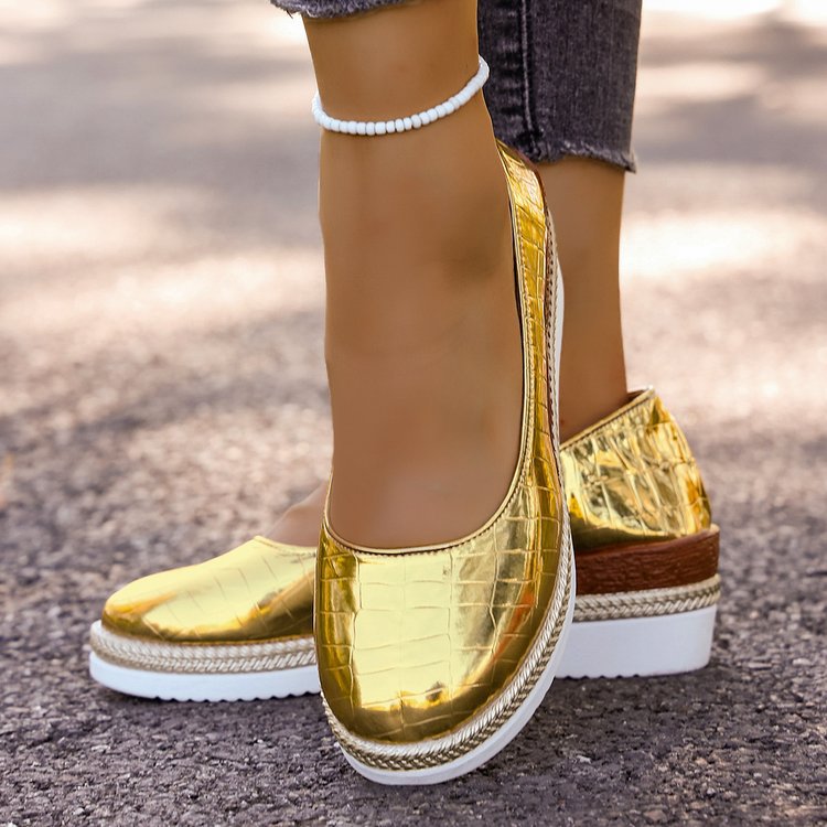 Large-size Wedge-heel Patent Leather Womens Pumps