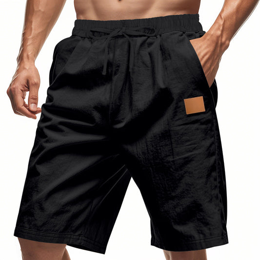 Solid-color Mens Plus-size Thin Linen Breathable Beach Sports Casual